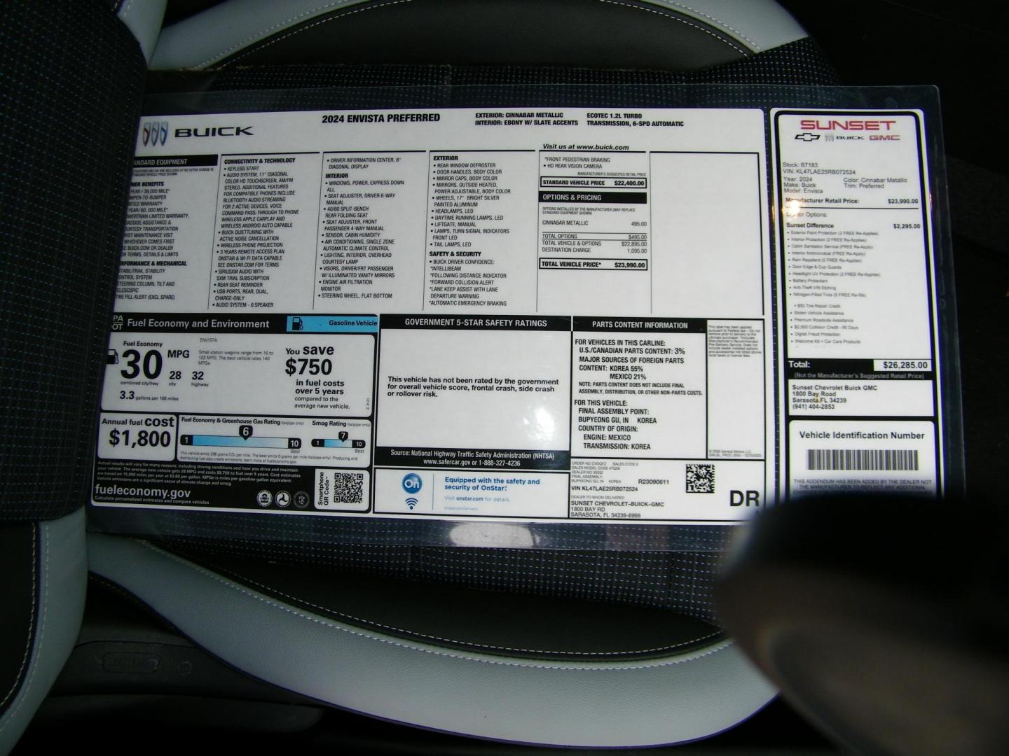 2024 Red /Beige Buick Envista Preferred (KL47LAE25RB) with an 1.2L L3 TURBO engine, 6A transmission, located at 4000 Bee Ridge Road, Sarasota, FL, 34233, (941) 926-0300, 27.298664, -82.489151 - Photo#15