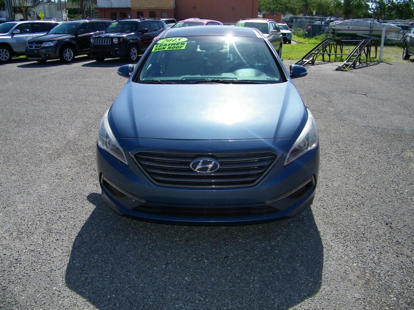 2015 Blue /Beige Hyundai Sonata Sport (5NPE34AF0FH) with an 2.4L L4 DOHC 16V engine, 6-Speed Automatic transmission, located at 4000 Bee Ridge Road, Sarasota, FL, 34233, (941) 926-0300, 27.298664, -82.489151 - Photo#1