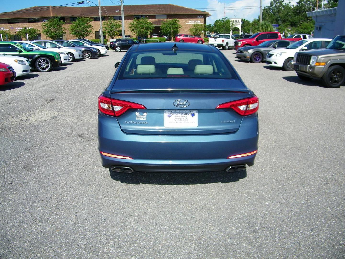 2015 Blue /Beige Hyundai Sonata Sport (5NPE34AF0FH) with an 2.4L L4 DOHC 16V engine, 6-Speed Automatic transmission, located at 4000 Bee Ridge Road, Sarasota, FL, 34233, (941) 926-0300, 27.298664, -82.489151 - Photo#4