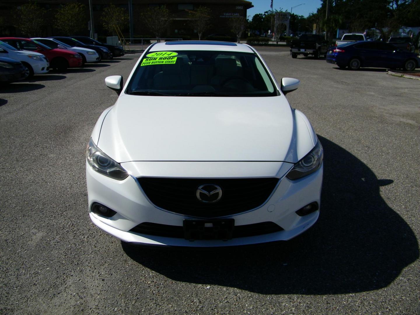 2014 WHITE /Tan Mazda Mazda6 i Grand Touring (JM1GJ1W69E1) with an 2.5L L4 DOHC 16V engine, 6-Speed Automatic transmission, located at 4000 Bee Ridge Road, Sarasota, FL, 34233, (941) 926-0300, 27.298664, -82.489151 - Photo#1