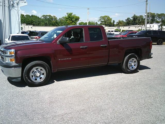 2014 Burgandy /Gray Chevrolet Silverado 1500 Work Truck 1WT Double Cab 2WD (1GCRCPEHXEZ) with an 4.3L V6 OHV 12V engine, 6-Speed Automatic transmission, located at 4000 Bee Ridge Road, Sarasota, FL, 34233, (941) 926-0300, 27.298664, -82.489151 - Photo#0
