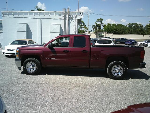 2014 Burgandy /Gray Chevrolet Silverado 1500 Work Truck 1WT Double Cab 2WD (1GCRCPEHXEZ) with an 4.3L V6 OHV 12V engine, 6-Speed Automatic transmission, located at 4000 Bee Ridge Road, Sarasota, FL, 34233, (941) 926-0300, 27.298664, -82.489151 - Photo#1