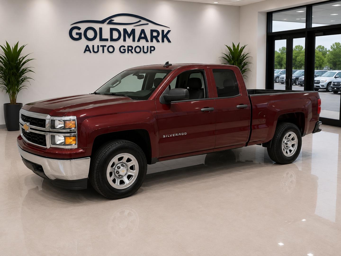 2014 Burgandy /Gray Chevrolet Silverado 1500 Work Truck 1WT Double Cab 2WD (1GCRCPEHXEZ) with an 4.3L V6 OHV 12V engine, 6-Speed Automatic transmission, located at 4000 Bee Ridge Road, Sarasota, FL, 34233, (941) 926-0300, 27.298664, -82.489151- Photo#0