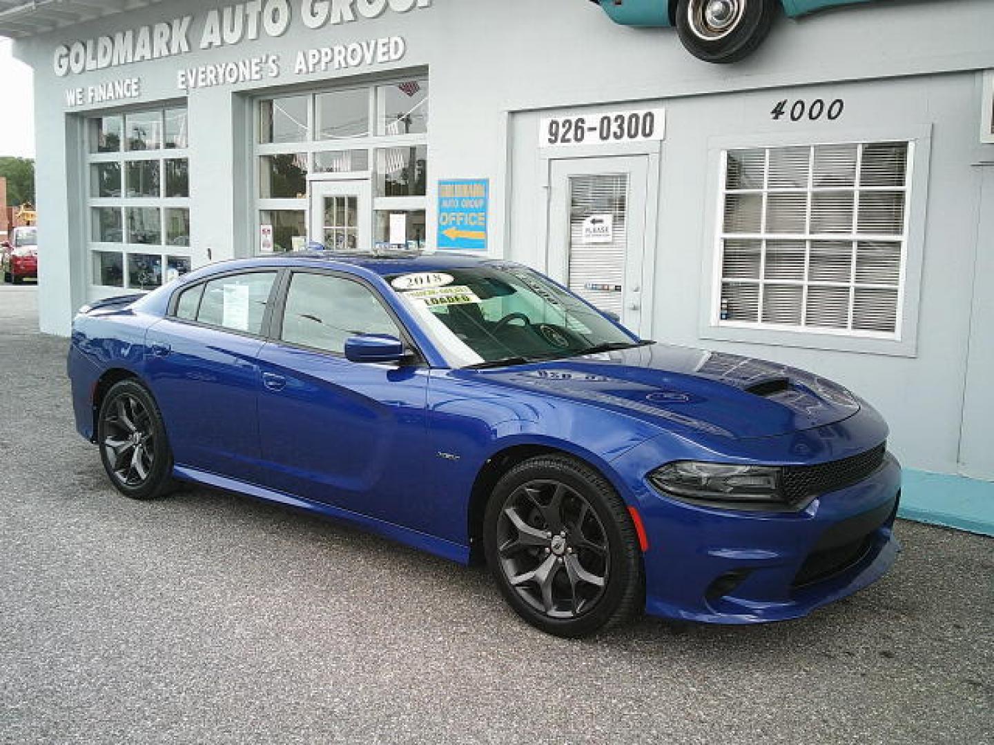 2018 Blue /Black Dodge Charger R/T (2C3CDXCT6JH) with an 5.7L V8 OHV 16V engine, 8A transmission, located at 4000 Bee Ridge Road, Sarasota, FL, 34233, (941) 926-0300, 27.298664, -82.489151- Photo#4
