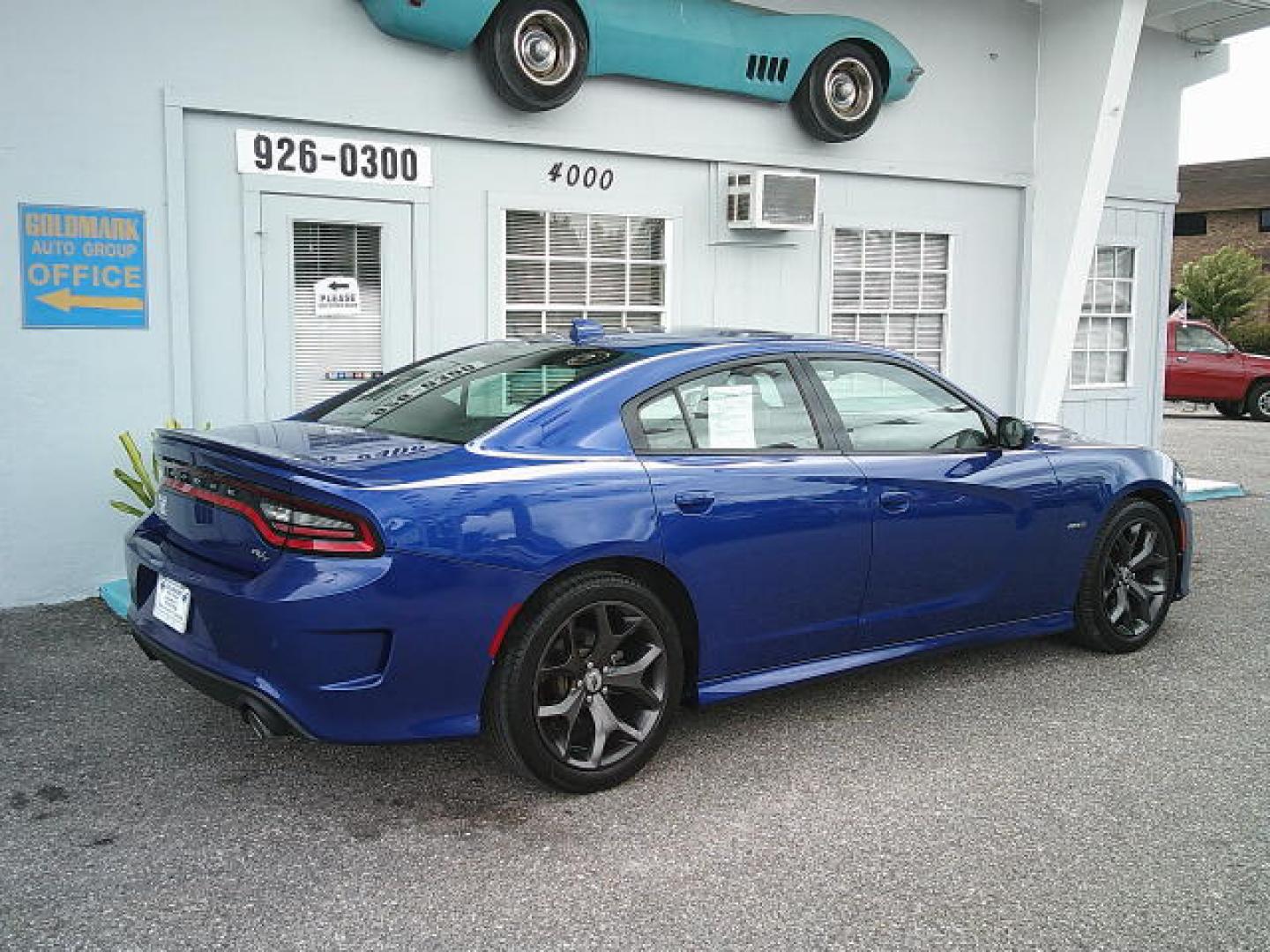 2018 Blue /Black Dodge Charger R/T (2C3CDXCT6JH) with an 5.7L V8 OHV 16V engine, 8A transmission, located at 4000 Bee Ridge Road, Sarasota, FL, 34233, (941) 926-0300, 27.298664, -82.489151- Photo#2